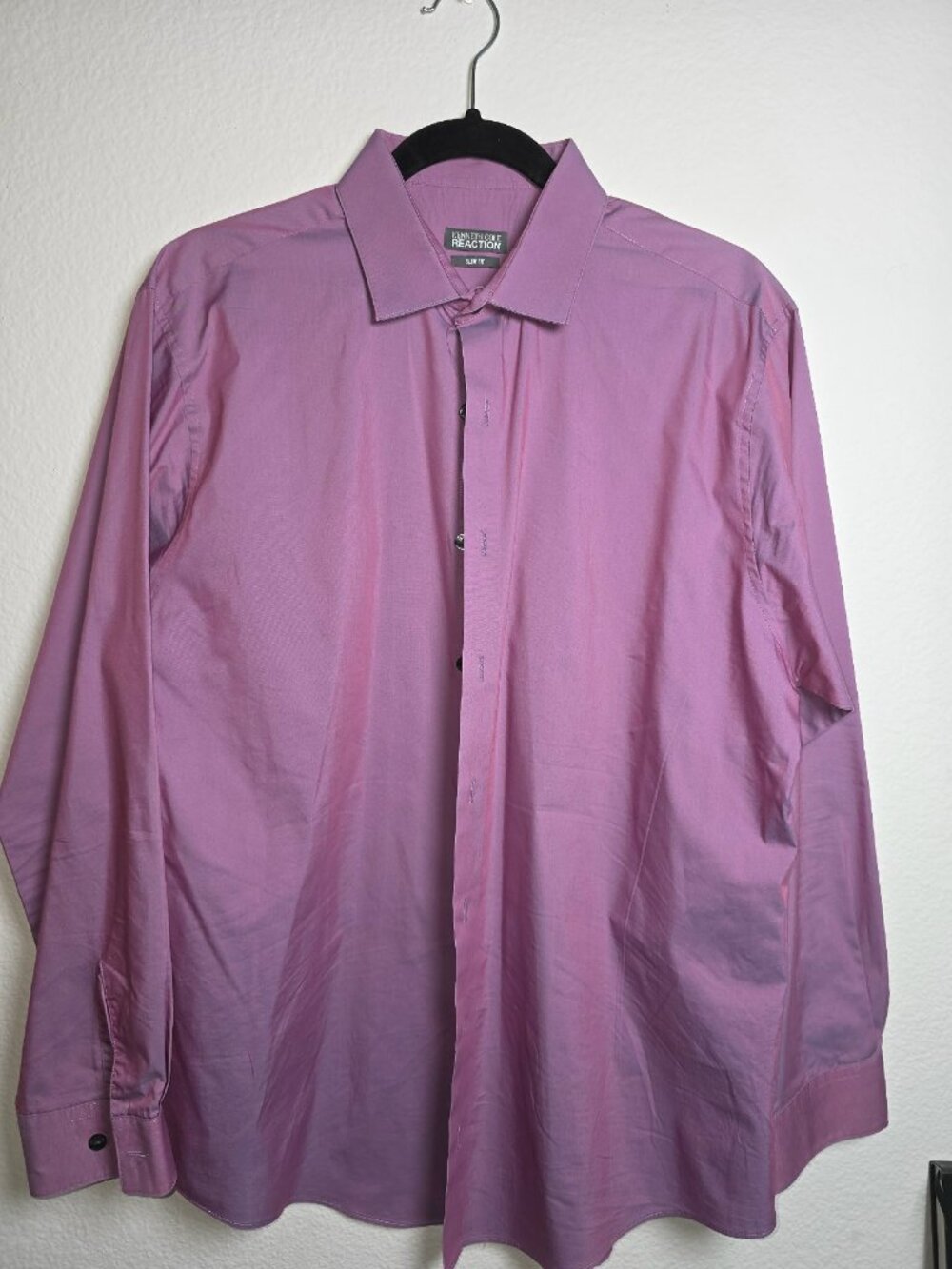 Kenneth Cole Reaction Purple Dress Shirt Slim Fit Striped Long Sleeve 16 32-33